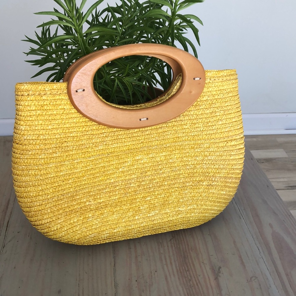 💛Yellow Straw/Jute Wood Handbag💛